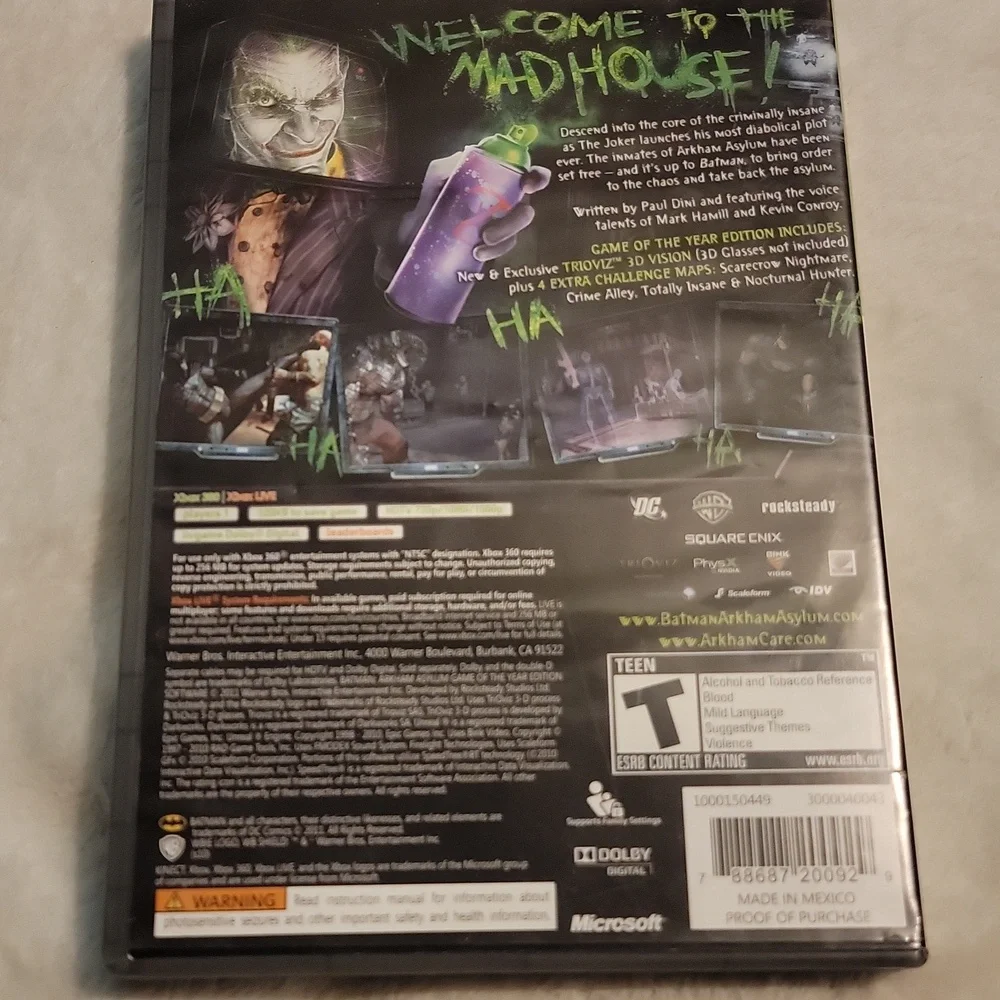 Batman Arkham Asylum Game Of The Year Edition Xbox 360